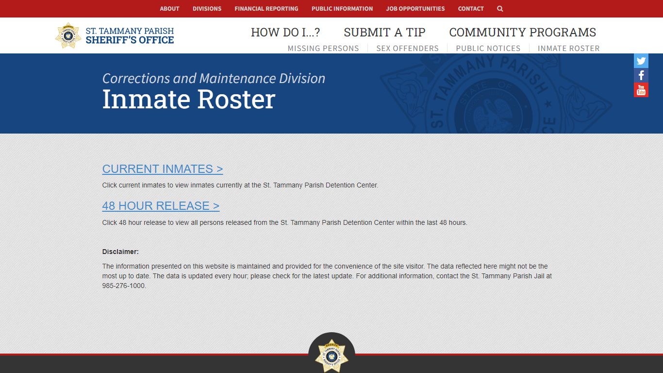 Inmate Roster | Corrections and Maintenance | St. Tammany Parish ...