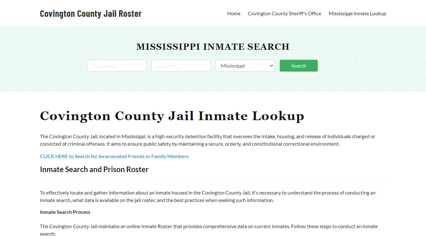 Covington County Jail Roster Lookup, MS, Inmate Search
